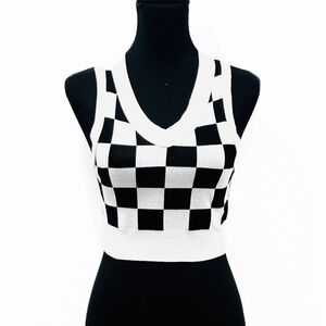 Nothing But Sexy Checkerboard V-neck Sweater Vest, Casual Sweater Vest